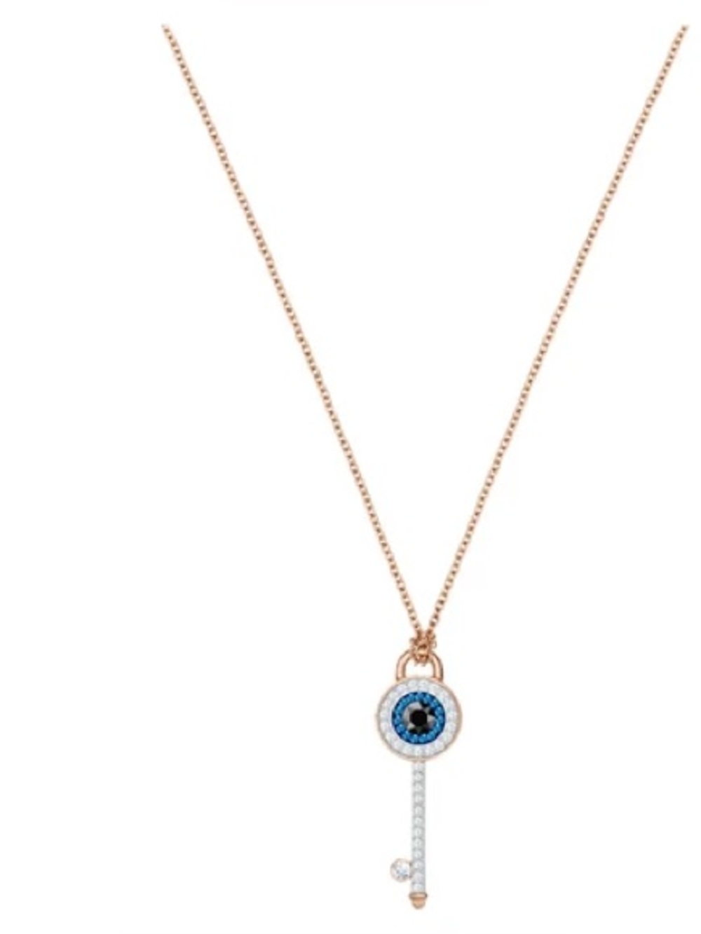 SWAROVSKI SYMBOLIC ROSE GOLD TONE PLATE BLUE EVIL EYE KEY NECKLACE (5437517)